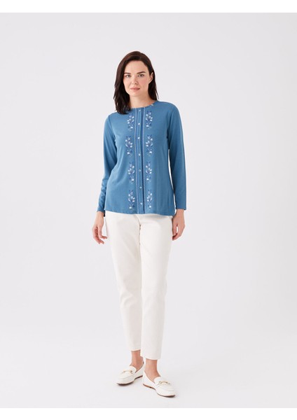 Yeni Sezon Bisiklet Yaka Nakışlı Uzun Kollu Kadın Bluz fiyatları