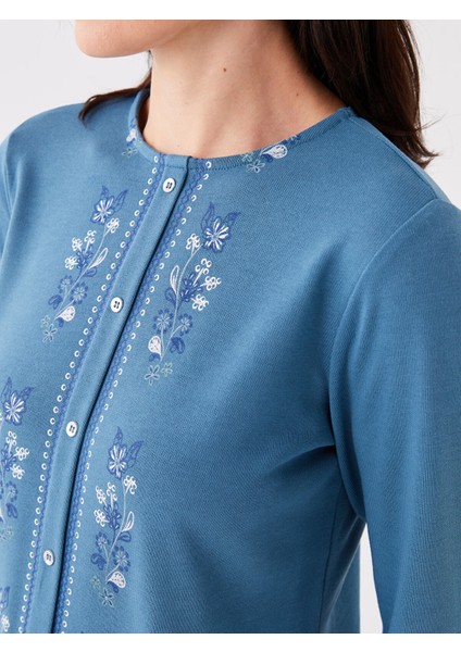 Yeni Sezon Bisiklet Yaka Nakışlı Uzun Kollu Kadın Bluz fırsatları