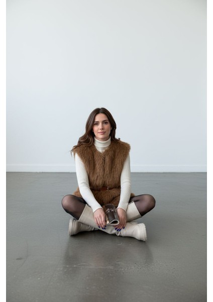 Suni Kürk Kürklü Kolsuz Yelek modelleri