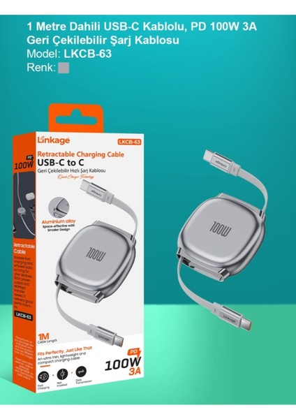 Lkcb-63 Pd 100W 3A, 1metre Usb-C’den C’ye Geri Çekilebilir Şarj Kablosu fiyatları