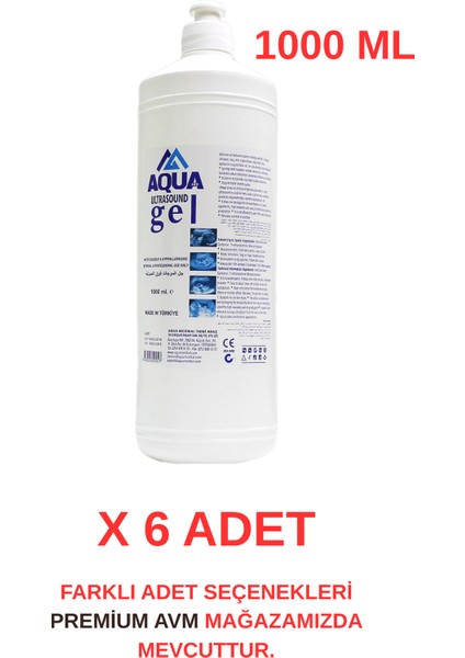 (6 Adet) Aqua 1000 ml Ultrason Ekg ve Epilasyon Jeli | Cilt Dostu, Kokusuz, Hipoalerjenik