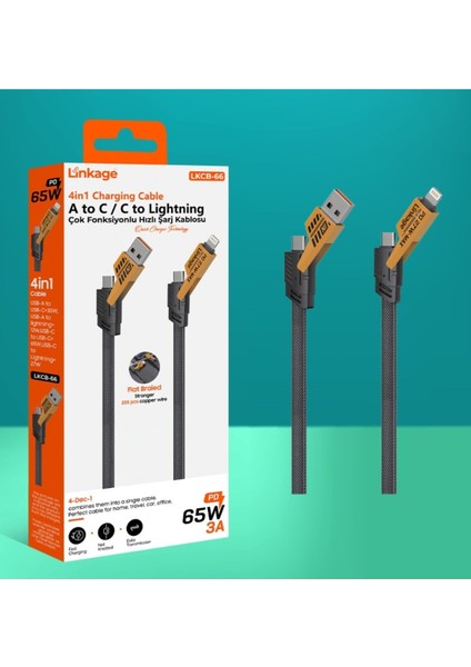 Lkcb-66 Pd 65W 3A Hızlı Şarj 4’ü 1 Arada Çok Fonksiyonlu Hızlı Şarj Kablosu fiyatları