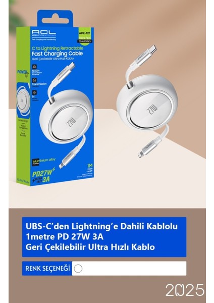 ACK-121 - 1 Metre Uzunluğunda Pd 27W 3A Geri Çekilebilir Ultra Hızlı Şarj Kablosu fiyatları