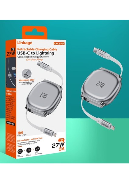Lkcb-64 Pd 27W 3A, 1metre Usb-C’den Lightning’e Geri Çekilebilir Şarj Kablosu fiyatları