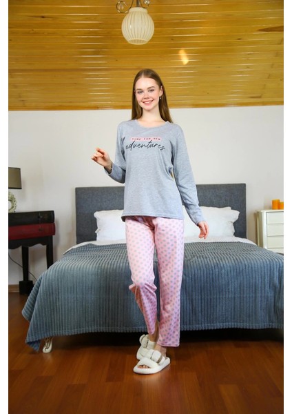 Moda Kadın Penye Uzun Kol Pijama Takım