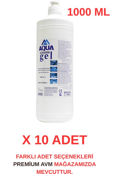 (10 Adet) Aqua 1000 ml Ultrason Ekg ve Epilasyon Jeli | Cilt Dostu, Kokusuz, Hipoalerjenik
