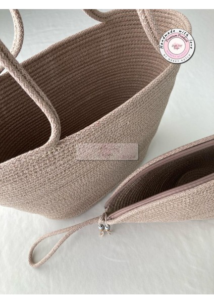 Bailey 2li Takım Plaj Çantası , El Çantası Clutch, Totebag, Kadın Çanta, Yazlık, Hediyelik, hasır Jüt Tress