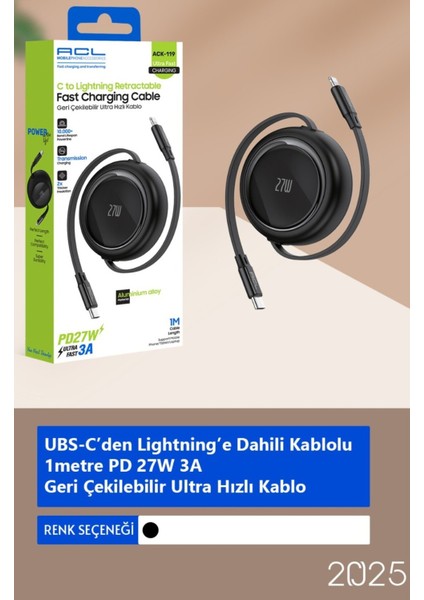 ACK-119 - 1 Metre Uzunluğunda Pd 27W 3A Geri Çekilebilir Ultra Hızlı Şarj Kablosu fiyatları