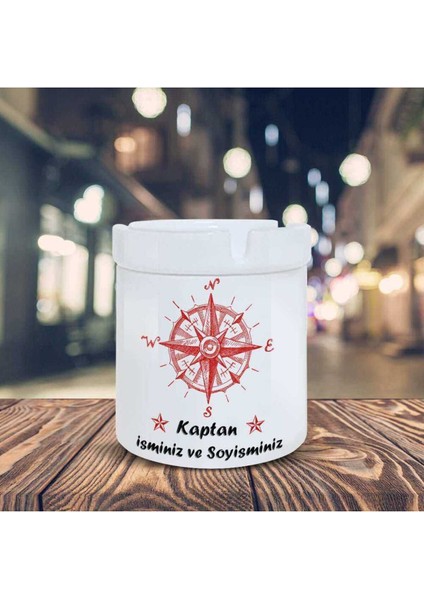 Pusulalı Kaptan Yazılı Kişiye Özel Seramik Küllük Kül Tablası-02