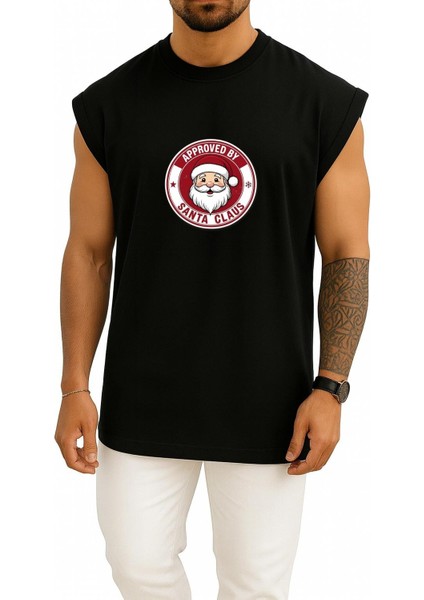 Oversize Santa Claus Noel Göğüs Baskılı Atlet