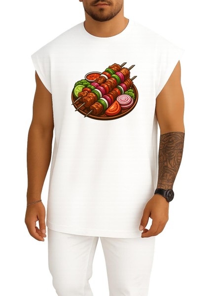 Oversize Çöp Şiş Tavuk Şiş Izgara Göğüs Baskılı Atlet