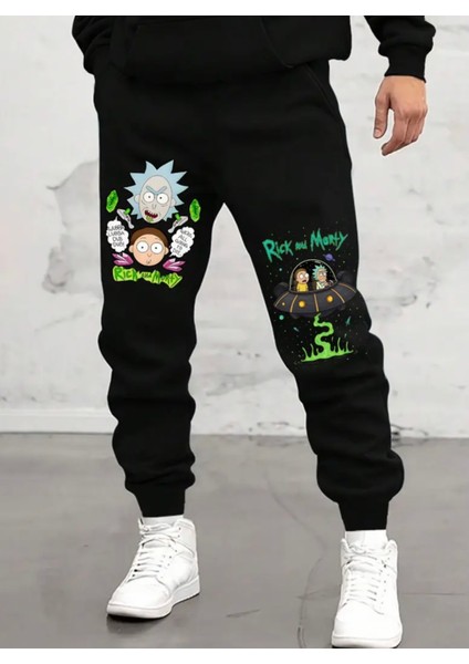 Punıx Büyük Beden Özel Seri Rick And Morty Baskılı Kışlık %100 Pamuk Erkek Eşofman Altı