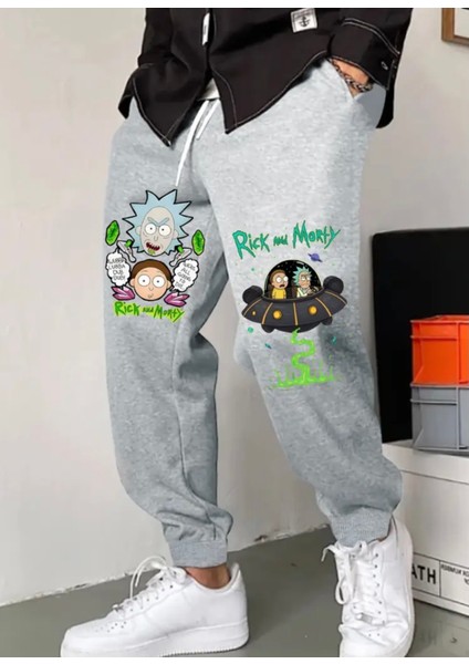 Punıx Büyük Beden Özel Seri Rick And Morty Baskılı Kışlık %100 Pamuk Erkek Eşofman Altı