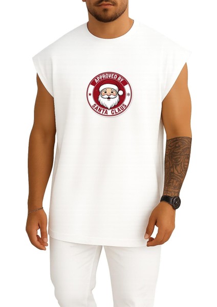 Oversize Santa Claus Noel Göğüs Baskılı Atlet