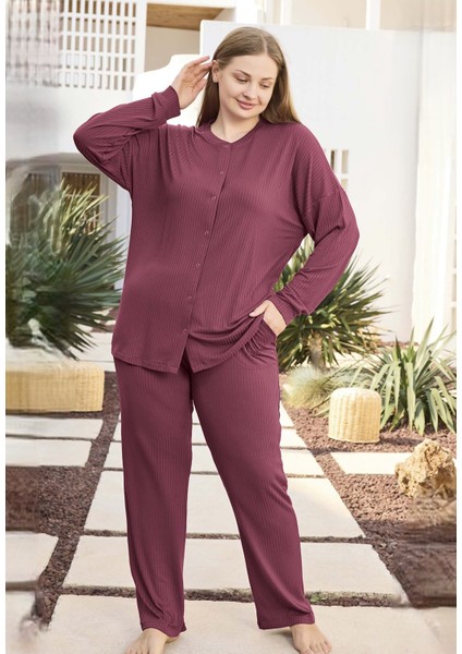 Çıtçıtlı Kaşkorse Battal Uzun Kollu Pijama Takımı 250487