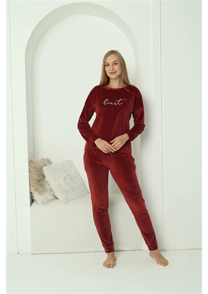 Moda Kadın Kadife Bordo Pijama Takım fırsatları