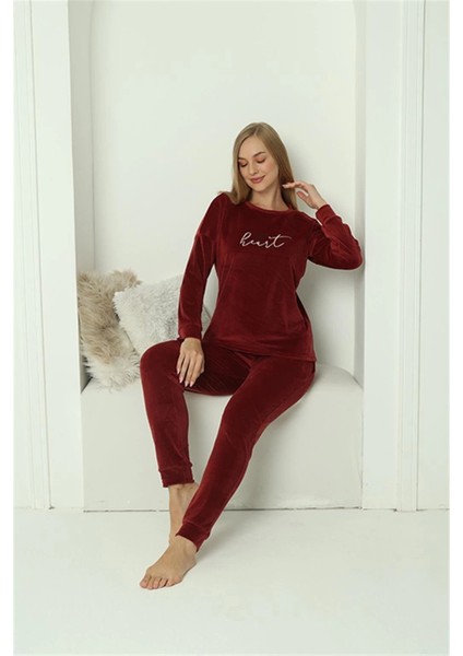 Moda Kadın Kadife Bordo Pijama Takım indirimleri