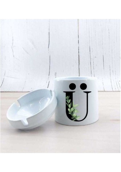 Ü Harf Yapraklı Seramik Küllük
