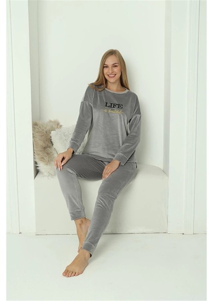 Moda Kadın Kadife Gri Pijama Takım fiyatları