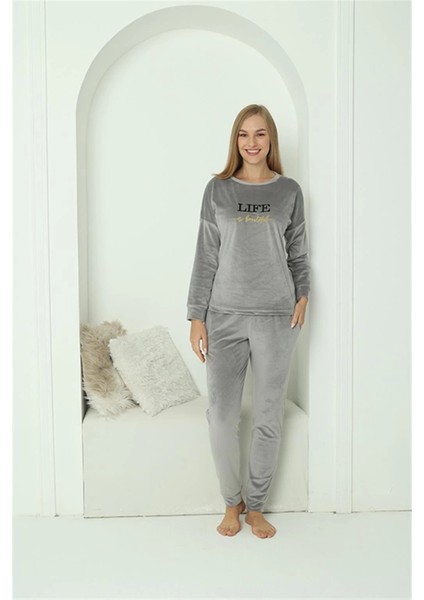 Moda Kadın Kadife Gri Pijama Takım indirimleri
