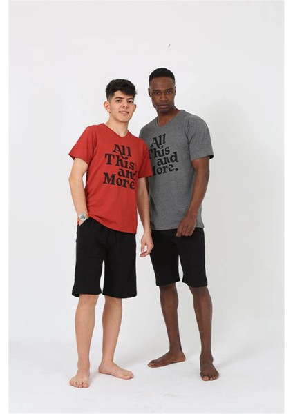 Moda Erkek Genç Garson Boy Kısa Kol Bordo Penye Şortlu Pijama Takımı