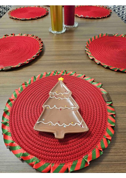 Yılbaşı Temalı 33 cm Kırmızı Yuvarlak Supla – Özel Tasarım Jut Örgü Amerikan Servis modelleri