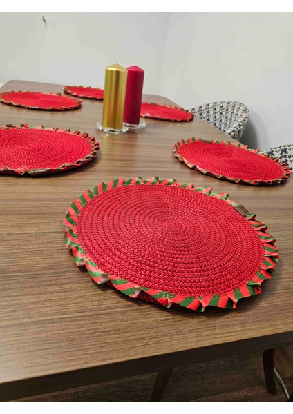 Yılbaşı Temalı 33 cm Kırmızı Yuvarlak Supla – Özel Tasarım Jut Örgü Amerikan Servis fırsatları