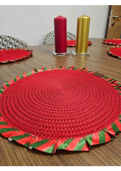 Yılbaşı Temalı 33 cm Kırmızı Yuvarlak Supla – Özel Tasarım Jut Örgü Amerikan Servis indirimleri