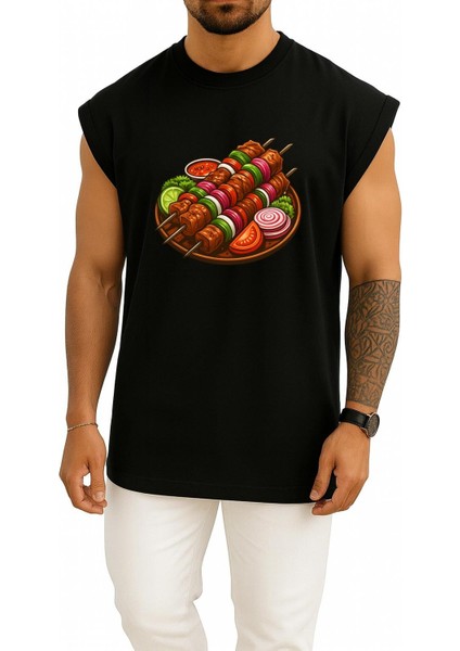 Oversize Çöp Şiş Tavuk Şiş Izgara Göğüs Baskılı Atlet