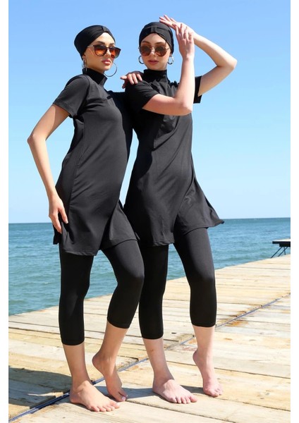 Moda Kısa Kol Siyah Yarım Tesettür Mayo indirimleri