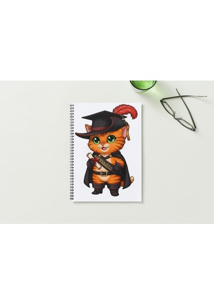 Çizmeli Kedi A5 Metal Spiralli Çizgisiz Sert Kapak Çizmeli Kedi Defter