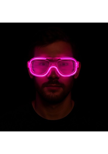 Bfs Pembe LED Işıklı Parti Gözlüğü - Neon Glow Şerit Gözlük 3 Modlu modelleri