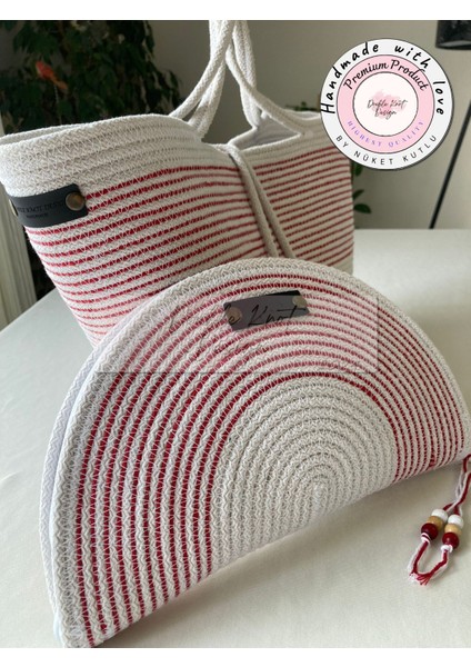 Bailey 2li Takım Plaj Çantası , El Çantası Clutch, Totebag, Kadın Çanta, Yazlık, Hediyelik, hasır Jüt Tress