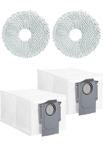 Roborock Qrevo C Robot Süpürge Uyumlu 2 Adet Mop Bezi - 2 Adet Toz Torbası Yedek Parça Seti