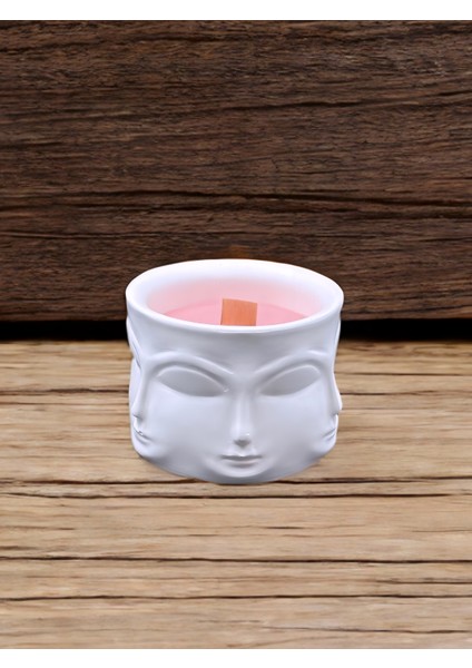 Soyut Yüz Figürlü Kokulu Modern Tasarımlı %100 Doğal Soya Mum - Ahşap Fitilli Dekoratif Mum fiyatları