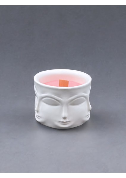 Soyut Yüz Figürlü Kokulu Modern Tasarımlı %100 Doğal Soya Mum - Ahşap Fitilli Dekoratif Mum modelleri