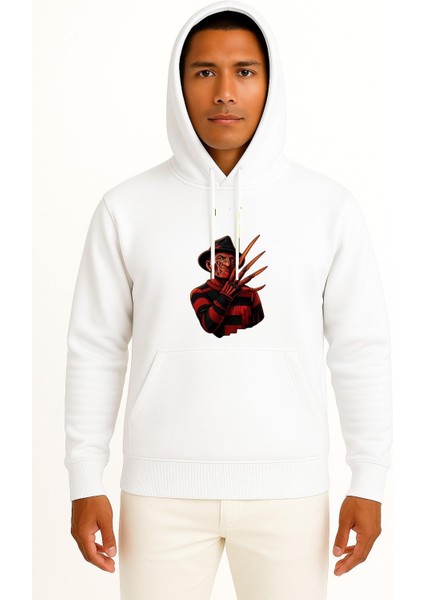 Kapüşonlu Freddy Krueger Göğüs Baskılı Unisex Sweatshirt
