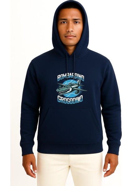 Kapüşonlu Bombardino Crocodilo Göğüs Baskılı Unisex Sweatshirt