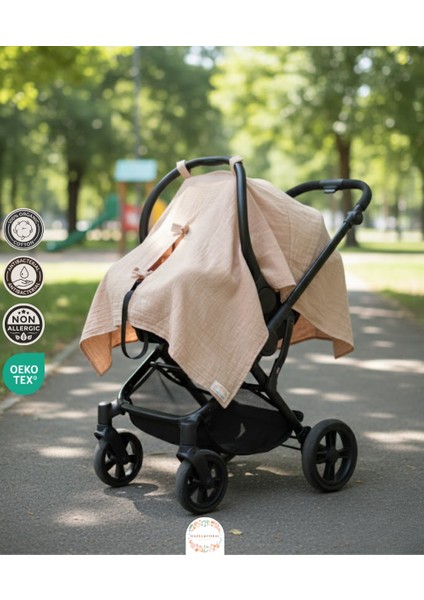 Müslin Puset Örtüsü %100 Doğal Pamuklu Bej