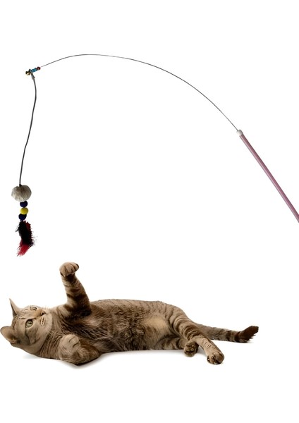 Kedi Oltası 90 cm – Peluş Oyuncaklı Tüylü Etkileşimli Kedi Oyuncağı