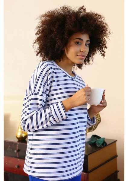 Moda Kadın Uzun Kol 3 Iplik Penye Pijama Takım Beyaz indirimleri