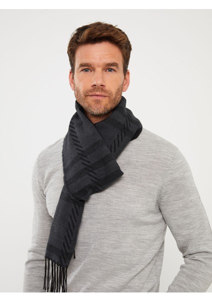 Yeni Sezon Püskül Detaylı Desenli Erkek Atkı