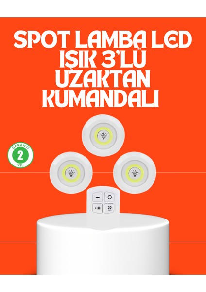 Kablosuz 3 Lü Spot LED Lamba Seti Uzaktan Kumandalı Enerji Tasarruflu Aydınlatma - NJ001P-4IJ4M5