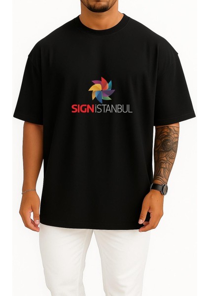 Oversize Sign Istanbul Fuar Göğüs Tasarımlı Unisex T-Shirt