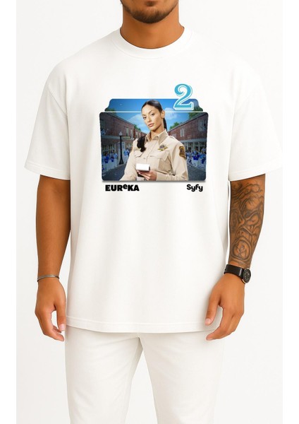 Oversize Eureka Series And Season Folder Icons, Eureka Logo Göğüs Tasarımlı Unisex T-Shirt