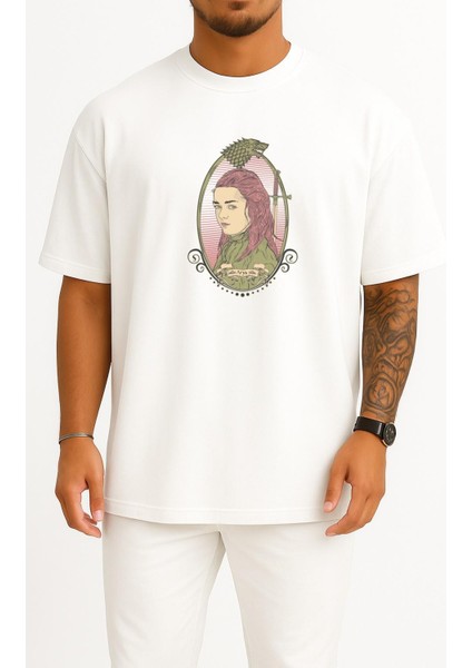 Oversize Arya Stark Game Of Thrones Göğüs Tasarımlı Unisex T-Shirt