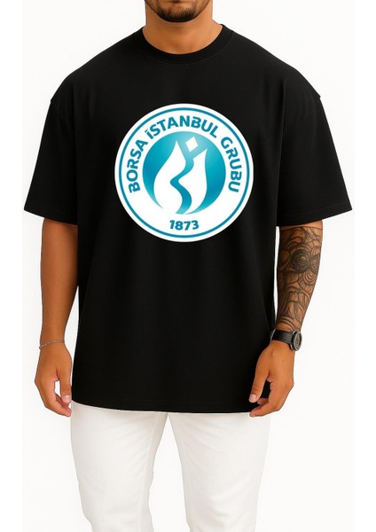 Oversize Borsa Istanbul Exchange Göğüs Tasarımlı Unisex T-Shirt