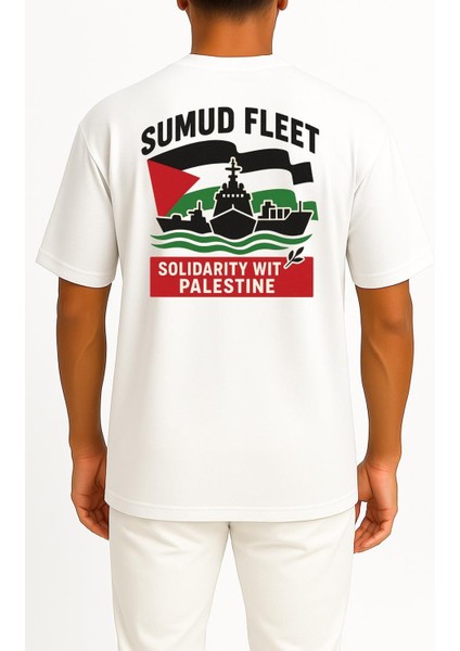 Oversize Sumud Fleet Göğüs ve Sırt Tasarımlı Unisex T-Shirt fiyatları
