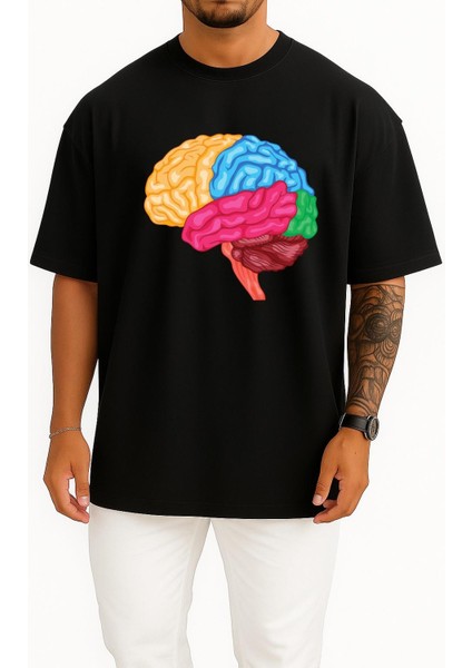 Oversize Human Brain Anatomy Göğüs Tasarımlı Unisex T-Shirt