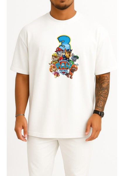 Oversize Paw Patrol, Birthday Party Mamablog Child Göğüs Tasarımlı Unisex T-Shirt